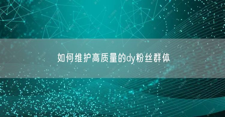 如何维护高质量的dy粉丝群体