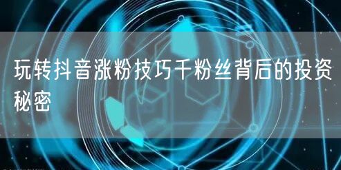 玩转抖音涨粉技巧千粉丝背后的投资秘密