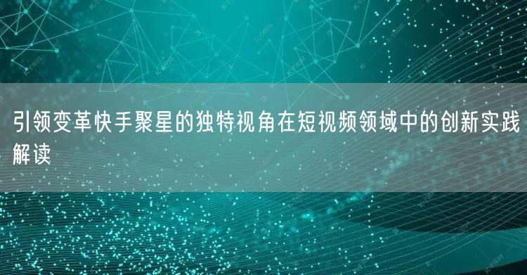 引领变革快手聚星的独特视角在短视频领域中的创新实践解读